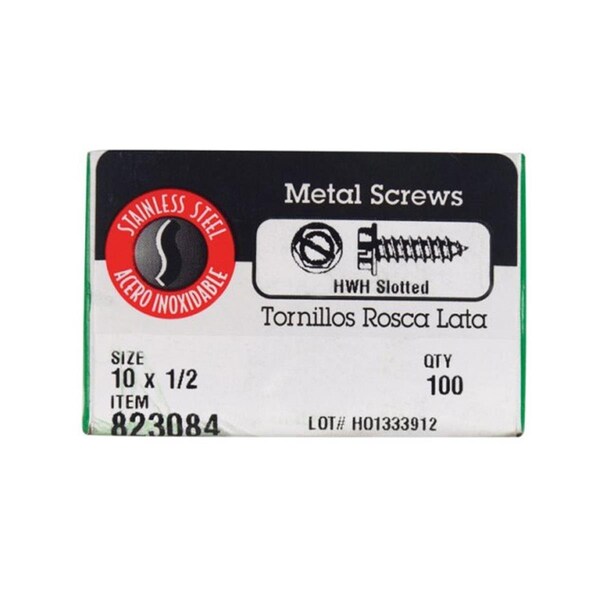 Hillman Sheet Metal Screw, #10 x 1/2 in, Stainless Steel Flange Hex Head Hex Drive, 100 PK 5324850 - main